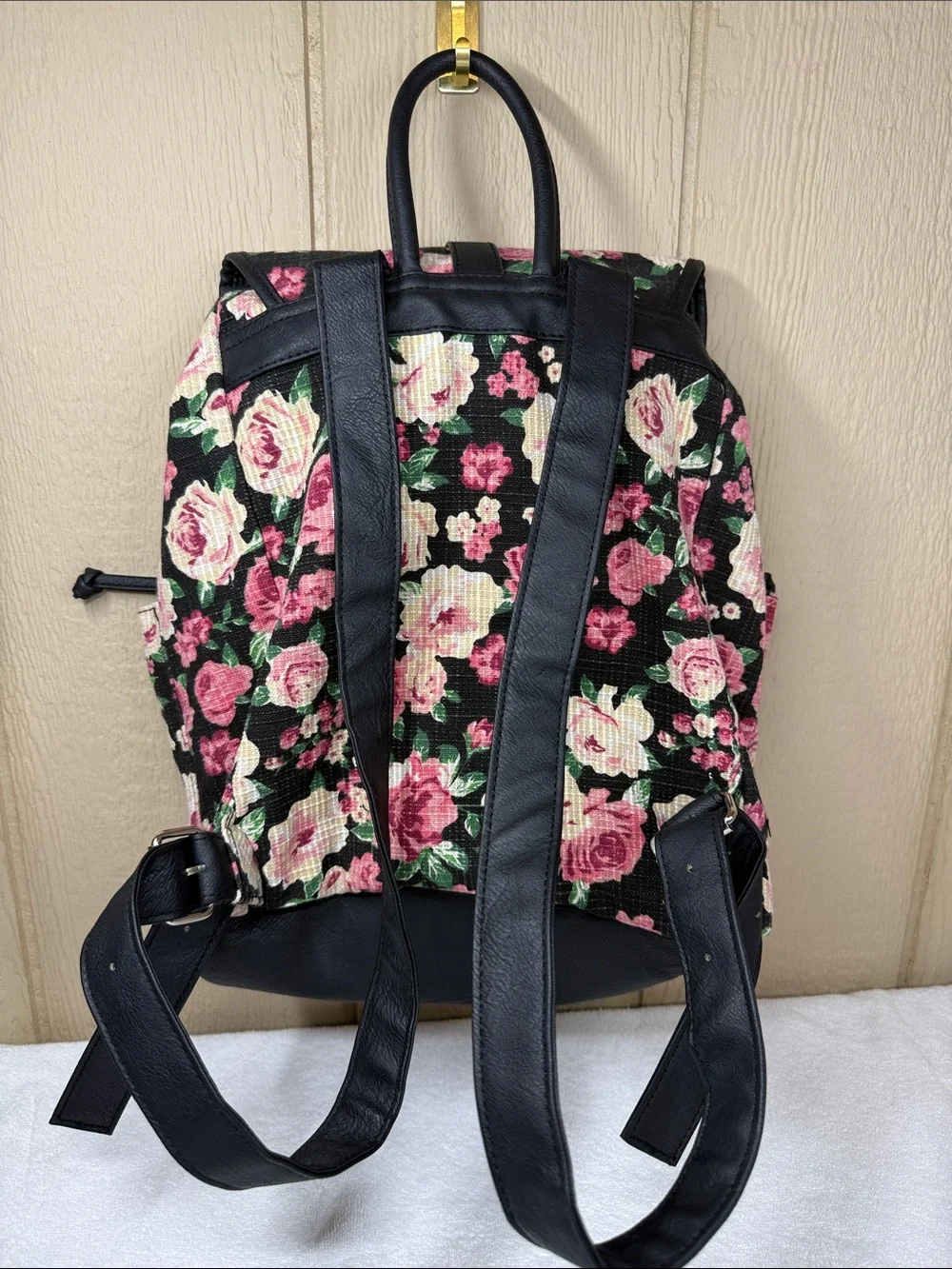 NEW Mudd Y2K Floral Canvas Backpack Pink Roses Black Cottagecore Grunge Romantic